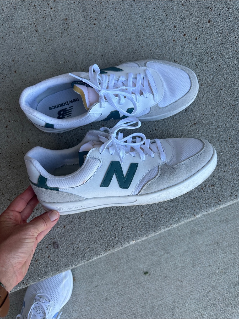 New Balance White Sneakers with Teal N Accent